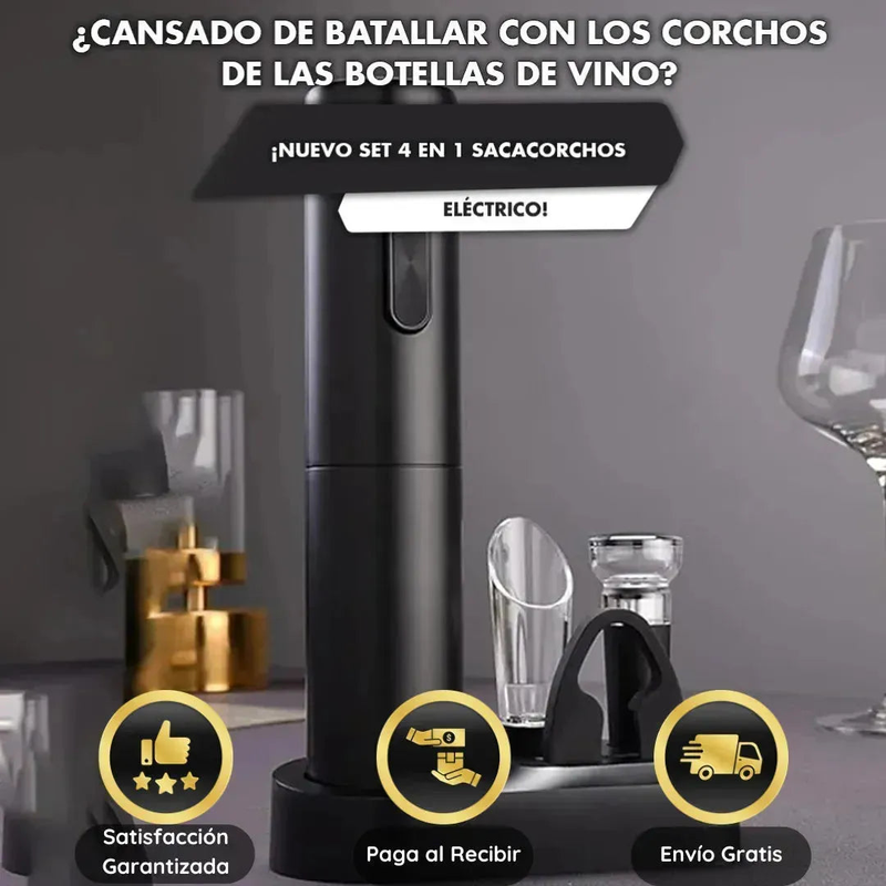 Set 4 en 1 Descorchador de Vino Eléctrico Premium 🍷 - Apertura Automática Sin Esfuerzo