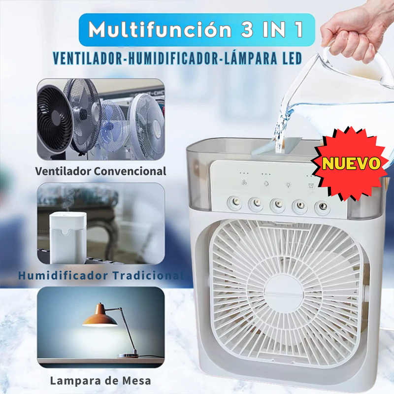 Ventilador De Aire Frio Portatil Con Humidificador 3 En 1